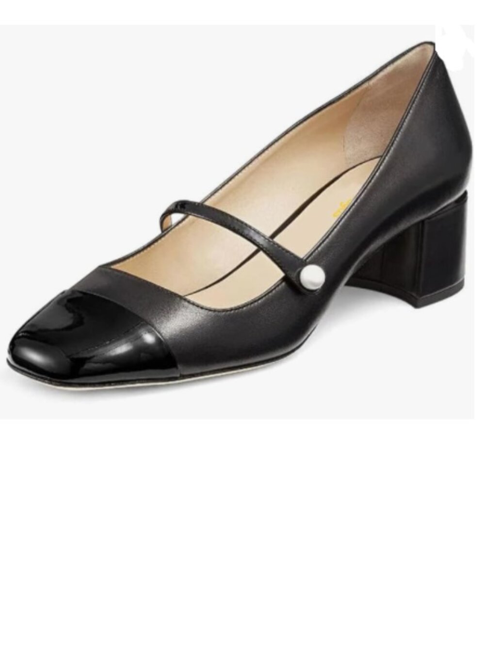 Black Women's Comfortable Cap Toe Slip On Pearls Low Chunky Heel Mary Jane Pumps